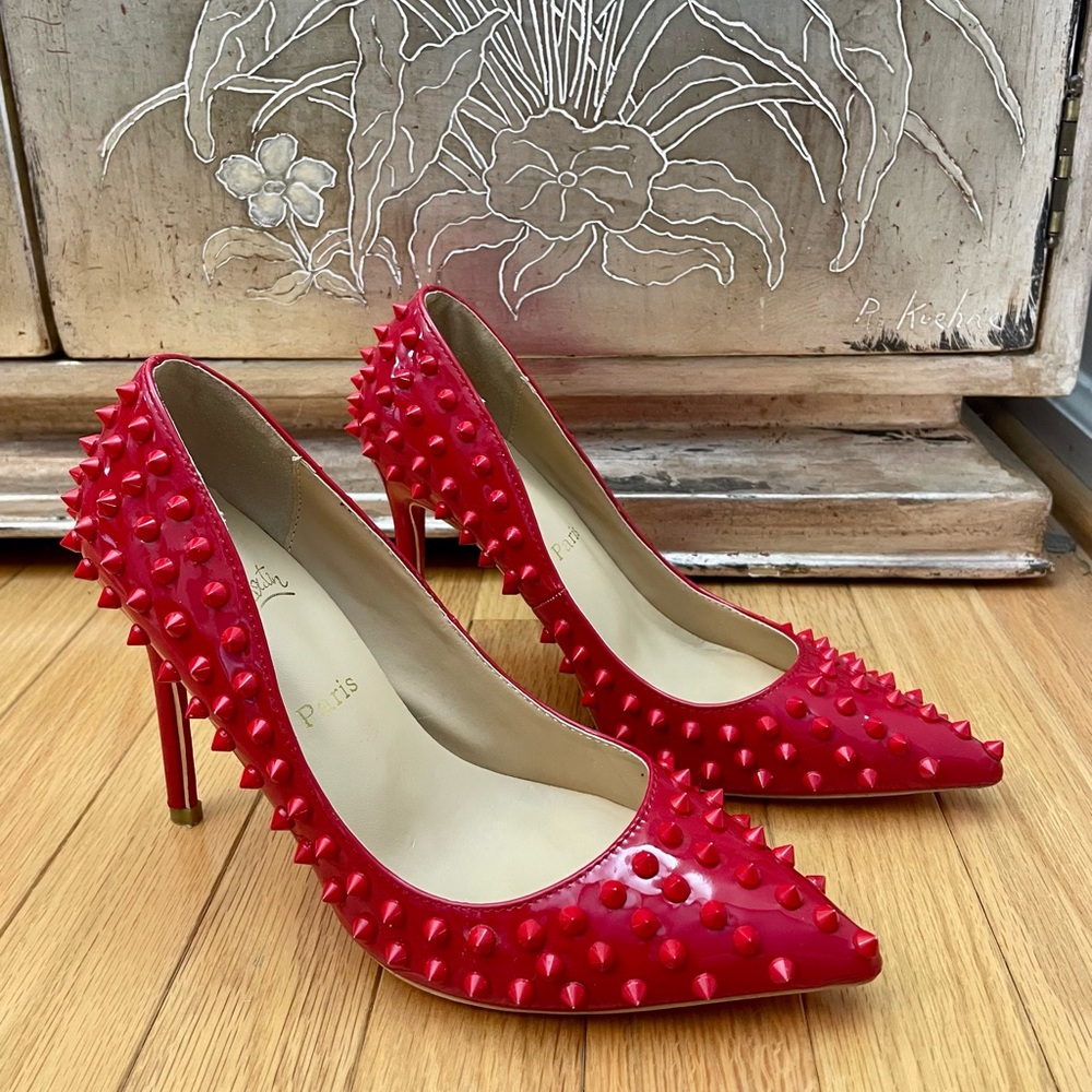 Christian Louboutin Red Spiked Heels-runs small - Picture 2 of 8